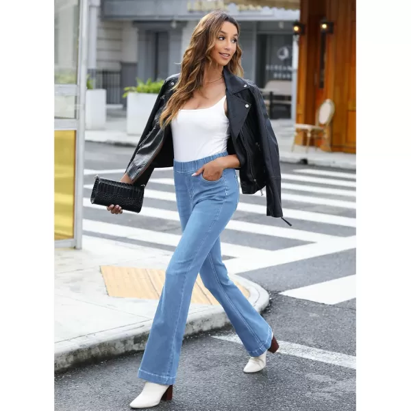 GRAPENT Pull On Jeans for Women High Waisted Stretchy Flare Elastic Waist Bootcut Denim Pants Boot Cut JeanLakeside Blue