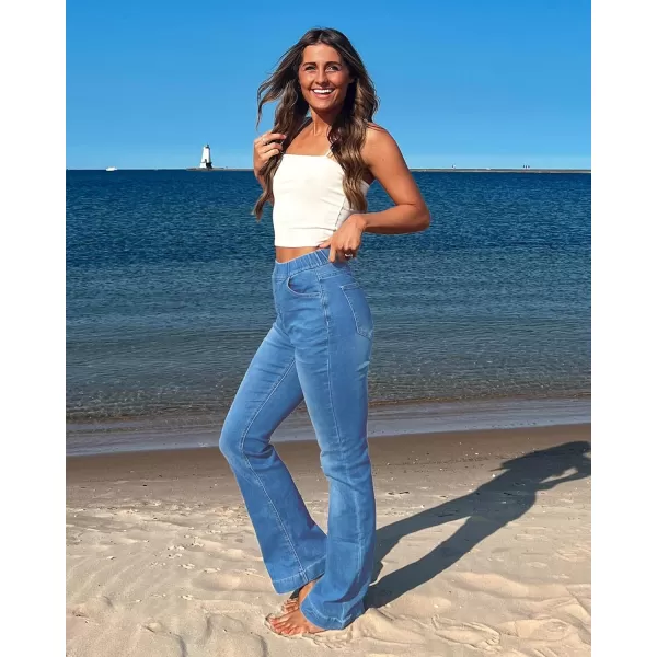 GRAPENT Pull On Jeans for Women High Waisted Stretchy Flare Elastic Waist Bootcut Denim Pants Boot Cut JeanMedium Blue