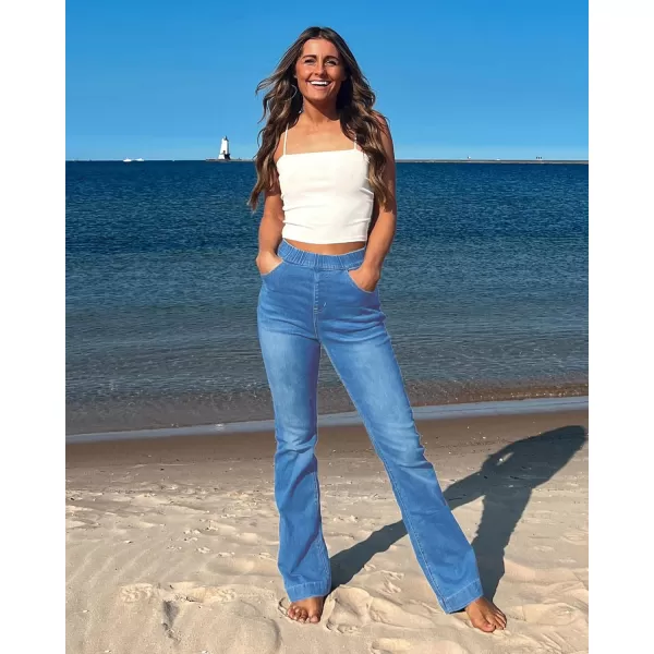 GRAPENT Pull On Jeans for Women High Waisted Stretchy Flare Elastic Waist Bootcut Denim Pants Boot Cut JeanMedium Blue