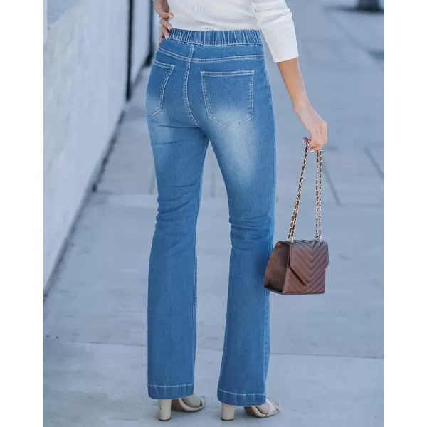 GRAPENT Pull On Jeans for Women High Waisted Stretchy Flare Elastic Waist Bootcut Denim Pants Boot Cut JeanMedium Blue