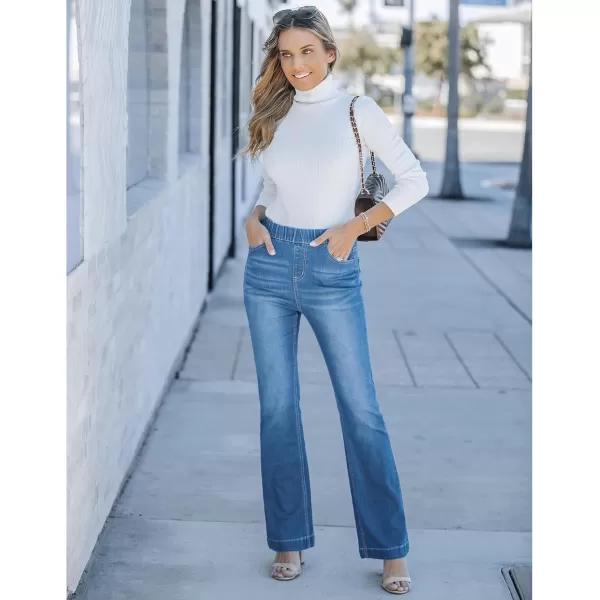 GRAPENT Pull On Jeans for Women High Waisted Stretchy Flare Elastic Waist Bootcut Denim Pants Boot Cut JeanMedium Blue