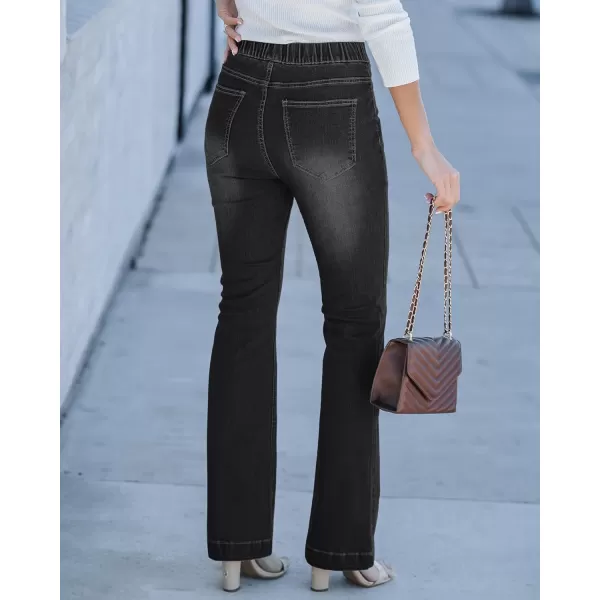 GRAPENT Pull On Jeans for Women High Waisted Stretchy Flare Elastic Waist Bootcut Denim Pants Boot Cut JeanWashed Black