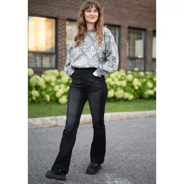 GRAPENT Pull On Jeans for Women High Waisted Stretchy Flare Elastic Waist Bootcut Denim Pants Boot Cut JeanWashed Black
