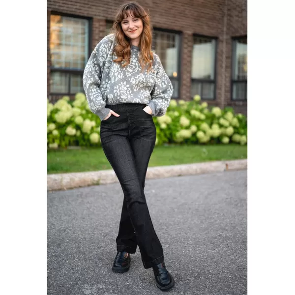 GRAPENT Pull On Jeans for Women High Waisted Stretchy Flare Elastic Waist Bootcut Denim Pants Boot Cut JeanWashed Black
