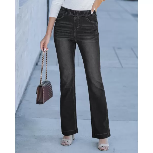 GRAPENT Pull On Jeans for Women High Waisted Stretchy Flare Elastic Waist Bootcut Denim Pants Boot Cut JeanWashed Black