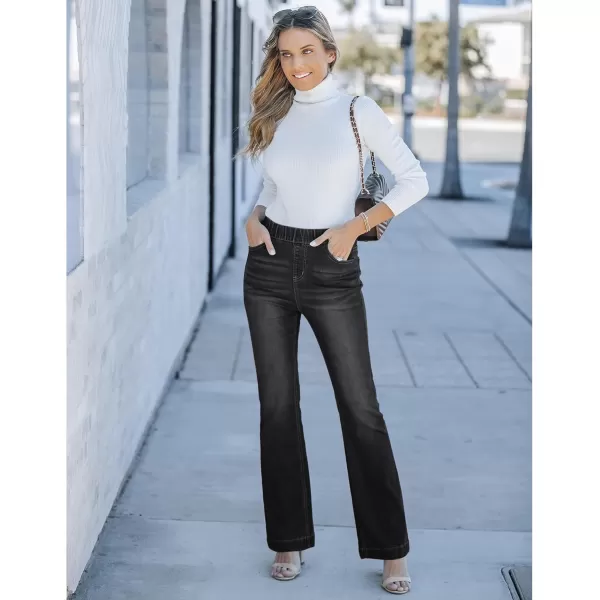 GRAPENT Pull On Jeans for Women High Waisted Stretchy Flare Elastic Waist Bootcut Denim Pants Boot Cut JeanWashed Black