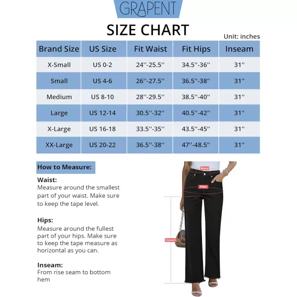 GRAPENT Straight Leg Jeans for Women High Waisted Stretchy Frayed Raw Hem Loose Denim Pants Casual Baggy Jean TrousersAlways Black