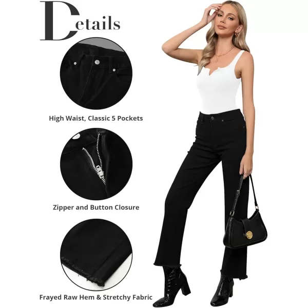 GRAPENT Straight Leg Jeans for Women High Waisted Stretchy Frayed Raw Hem Loose Denim Pants Casual Baggy Jean TrousersAlways Black