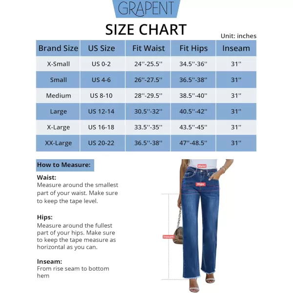 GRAPENT Straight Leg Jeans for Women High Waisted Stretchy Frayed Raw Hem Loose Denim Pants Casual Baggy Jean TrousersClassic Blue