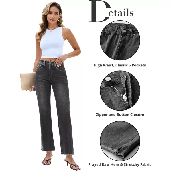 GRAPENT Straight Leg Jeans for Women High Waisted Stretchy Frayed Raw Hem Loose Denim Pants Casual Baggy Jean TrousersDark Gray