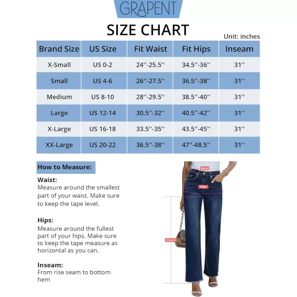 GRAPENT Straight Leg Jeans for Women High Waisted Stretchy Frayed Raw Hem Loose Denim Pants Casual Baggy Jean TrousersDark Vintage