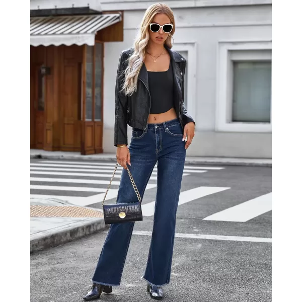 GRAPENT Straight Leg Jeans for Women High Waisted Stretchy Frayed Raw Hem Loose Denim Pants Casual Baggy Jean TrousersDark Vintage