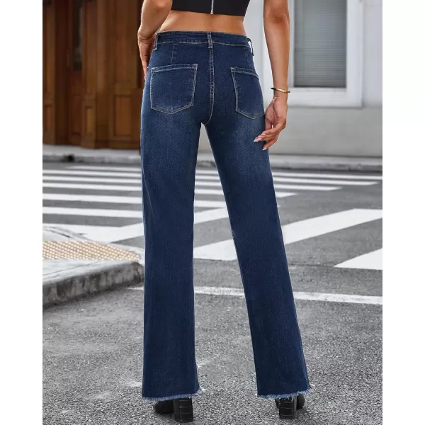 GRAPENT Straight Leg Jeans for Women High Waisted Stretchy Frayed Raw Hem Loose Denim Pants Casual Baggy Jean TrousersDark Vintage