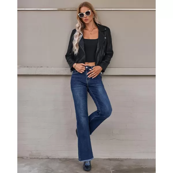 GRAPENT Straight Leg Jeans for Women High Waisted Stretchy Frayed Raw Hem Loose Denim Pants Casual Baggy Jean TrousersDark Vintage