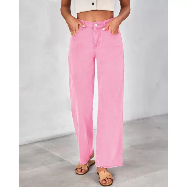 GRAPENT Straight Leg Jeans for Women High Waisted Stretchy Frayed Raw Hem Loose Denim Pants Casual Baggy Jean TrousersGossamer Pink