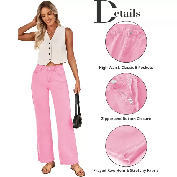 GRAPENT Straight Leg Jeans for Women High Waisted Stretchy Frayed Raw Hem Loose Denim Pants Casual Baggy Jean TrousersGossamer Pink