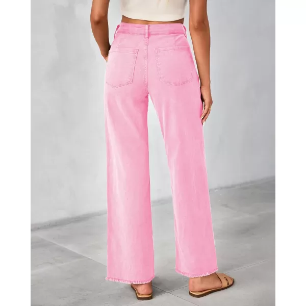 GRAPENT Straight Leg Jeans for Women High Waisted Stretchy Frayed Raw Hem Loose Denim Pants Casual Baggy Jean TrousersGossamer Pink