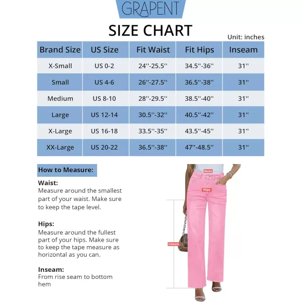 GRAPENT Straight Leg Jeans for Women High Waisted Stretchy Frayed Raw Hem Loose Denim Pants Casual Baggy Jean TrousersGossamer Pink