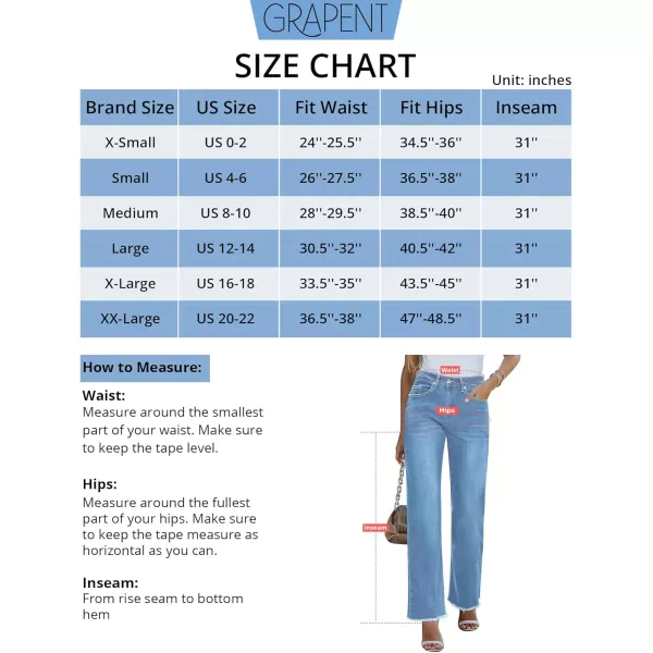 GRAPENT Straight Leg Jeans for Women High Waisted Stretchy Frayed Raw Hem Loose Denim Pants Casual Baggy Jean TrousersMedium Blue