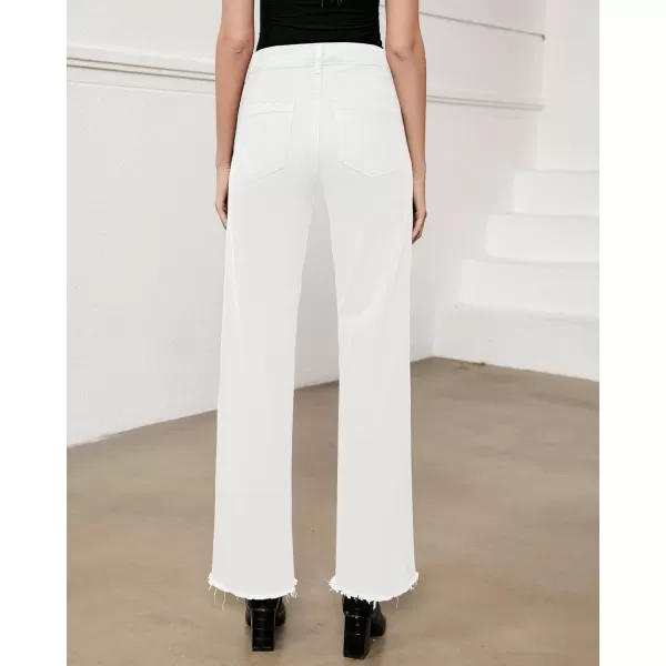 GRAPENT Straight Leg Jeans for Women High Waisted Stretchy Frayed Raw Hem Loose Denim Pants Casual Baggy Jean TrousersOffwhite