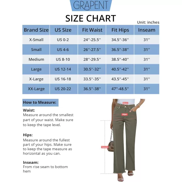 GRAPENT Straight Leg Jeans for Women High Waisted Stretchy Frayed Raw Hem Loose Denim Pants Casual Baggy Jean TrousersOlive Green
