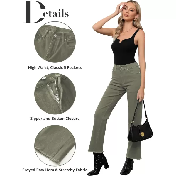 GRAPENT Straight Leg Jeans for Women High Waisted Stretchy Frayed Raw Hem Loose Denim Pants Casual Baggy Jean TrousersOlive Green