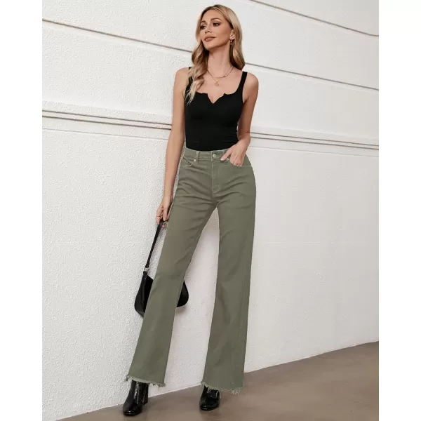 GRAPENT Straight Leg Jeans for Women High Waisted Stretchy Frayed Raw Hem Loose Denim Pants Casual Baggy Jean TrousersOlive Green