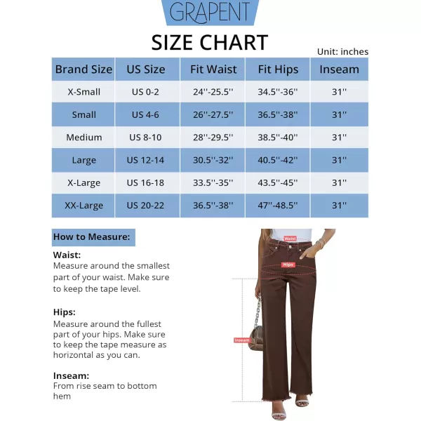 GRAPENT Straight Leg Jeans for Women High Waisted Stretchy Frayed Raw Hem Loose Denim Pants Casual Baggy Jean TrousersPecan Brown