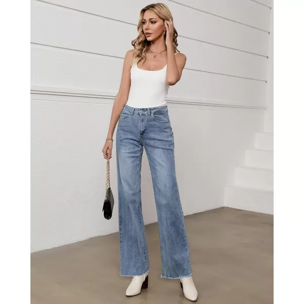 GRAPENT Straight Leg Jeans for Women High Waisted Stretchy Frayed Raw Hem Loose Denim Pants Casual Baggy Jean TrousersVintage Blue  Acid Wash