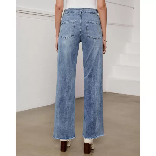 GRAPENT Straight Leg Jeans for Women High Waisted Stretchy Frayed Raw Hem Loose Denim Pants Casual Baggy Jean TrousersVintage Blue  Acid Wash