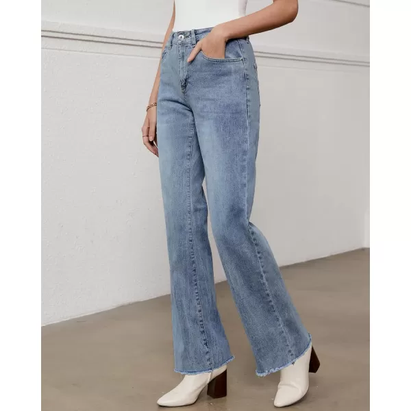 GRAPENT Straight Leg Jeans for Women High Waisted Stretchy Frayed Raw Hem Loose Denim Pants Casual Baggy Jean TrousersVintage Blue  Acid Wash