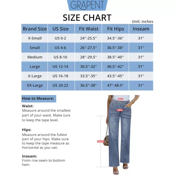 GRAPENT Straight Leg Jeans for Women High Waisted Stretchy Frayed Raw Hem Loose Denim Pants Casual Baggy Jean TrousersVintage Blue  Acid Wash