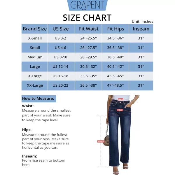 GRAPENT Straight Leg Jeans for Women High Waisted Stretchy Frayed Raw Hem Loose Denim Pants Casual Baggy Jean TrousersVintage Dark Blue