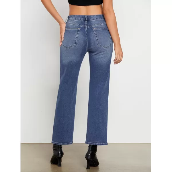 GRAPENT Straight Leg Jeans for Women High Waisted Trendy Ankle Length Forward Seams Stretchy Denim Pants Baggy JeansClassic Blue