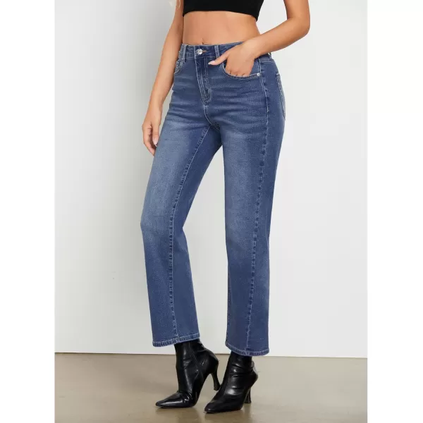 GRAPENT Straight Leg Jeans for Women High Waisted Trendy Ankle Length Forward Seams Stretchy Denim Pants Baggy JeansClassic Blue