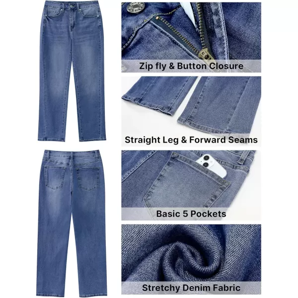GRAPENT Straight Leg Jeans for Women High Waisted Trendy Ankle Length Forward Seams Stretchy Denim Pants Baggy JeansClassic Blue