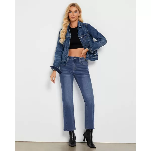 GRAPENT Straight Leg Jeans for Women High Waisted Trendy Ankle Length Forward Seams Stretchy Denim Pants Baggy JeansClassic Blue