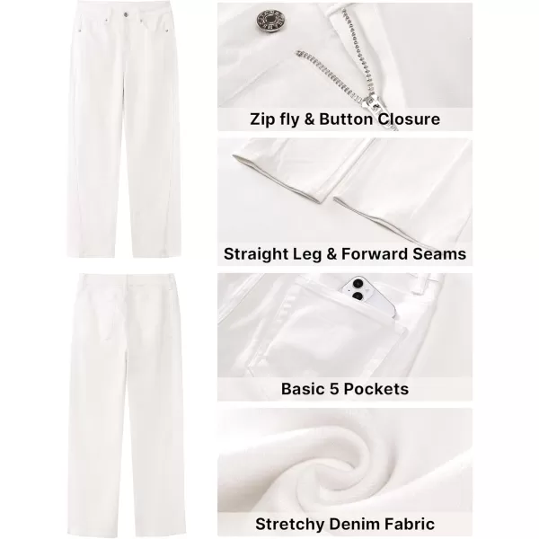 GRAPENT Straight Leg Jeans for Women High Waisted Trendy Ankle Length Forward Seams Stretchy Denim Pants Baggy JeansCream White