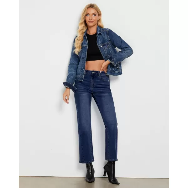 GRAPENT Straight Leg Jeans for Women High Waisted Trendy Ankle Length Forward Seams Stretchy Denim Pants Baggy JeansDark Blue