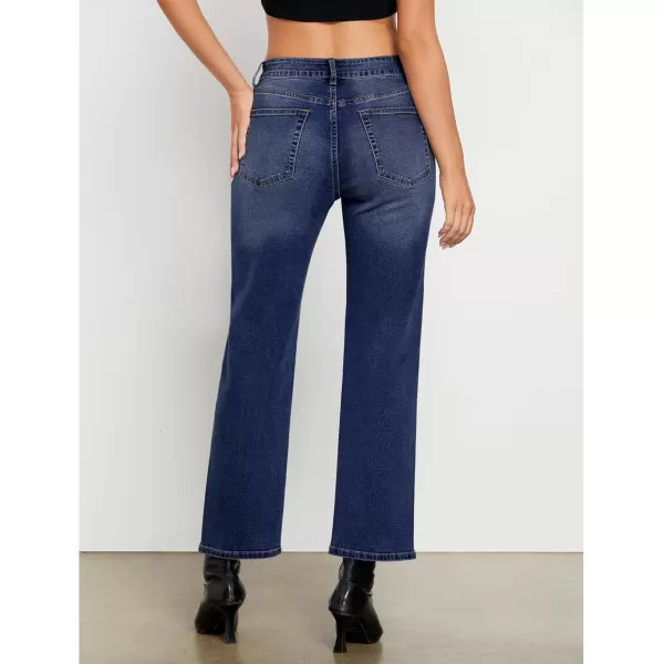 GRAPENT Straight Leg Jeans for Women High Waisted Trendy Ankle Length Forward Seams Stretchy Denim Pants Baggy JeansDark Blue