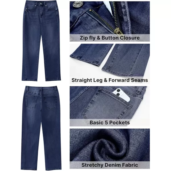 GRAPENT Straight Leg Jeans for Women High Waisted Trendy Ankle Length Forward Seams Stretchy Denim Pants Baggy JeansDark Blue