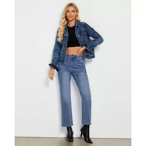 GRAPENT Straight Leg Jeans for Women High Waisted Trendy Ankle Length Forward Seams Stretchy Denim Pants Baggy JeansMedium Blue