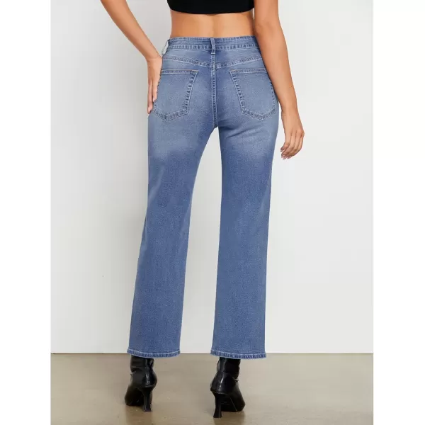 GRAPENT Straight Leg Jeans for Women High Waisted Trendy Ankle Length Forward Seams Stretchy Denim Pants Baggy JeansMedium Blue