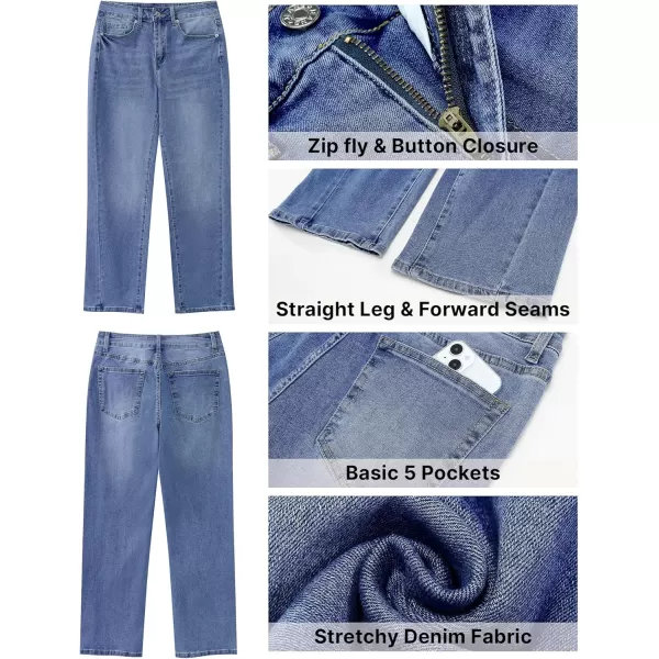 GRAPENT Straight Leg Jeans for Women High Waisted Trendy Ankle Length Forward Seams Stretchy Denim Pants Baggy JeansMedium Blue