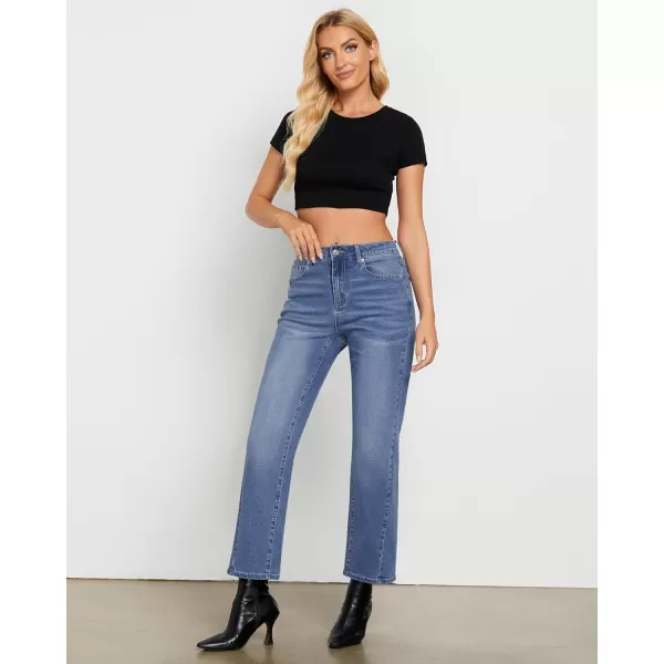 GRAPENT Straight Leg Jeans for Women High Waisted Trendy Ankle Length Forward Seams Stretchy Denim Pants Baggy JeansMedium Blue