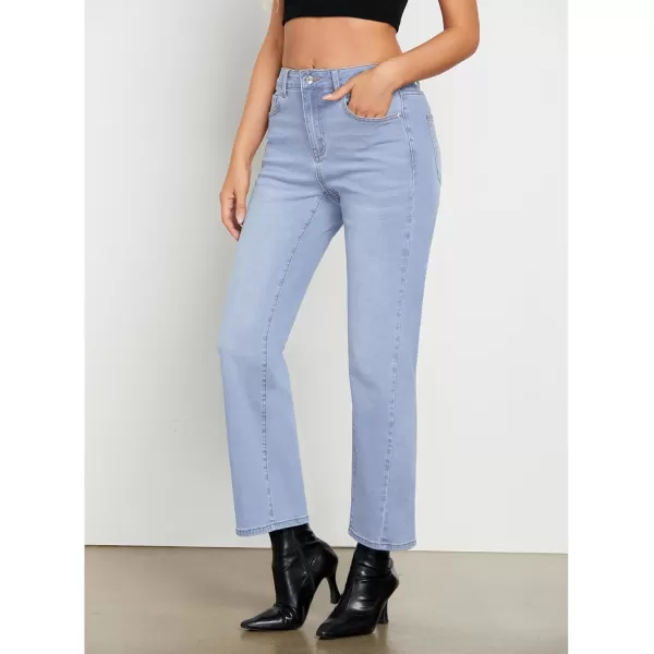 GRAPENT Straight Leg Jeans for Women High Waisted Trendy Ankle Length Forward Seams Stretchy Denim Pants Baggy JeansRoadknight Blue