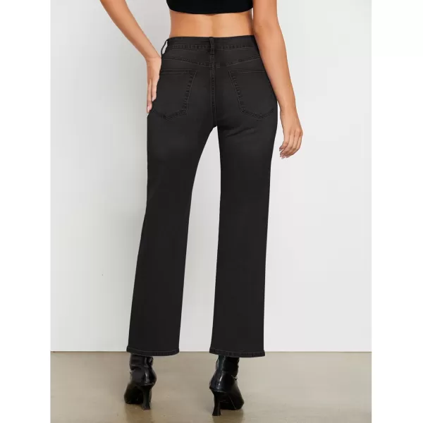 GRAPENT Straight Leg Jeans for Women High Waisted Trendy Ankle Length Forward Seams Stretchy Denim Pants Baggy JeansWashed Black