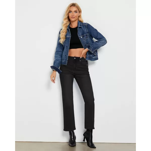 GRAPENT Straight Leg Jeans for Women High Waisted Trendy Ankle Length Forward Seams Stretchy Denim Pants Baggy JeansWashed Black