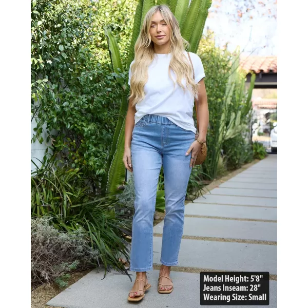 GRAPENT Straight Leg Jeans for Women Trendy Pull On High Waisted Cropped Elastic Waist Stretchy Denim Pants Ankle JeansCody Blue