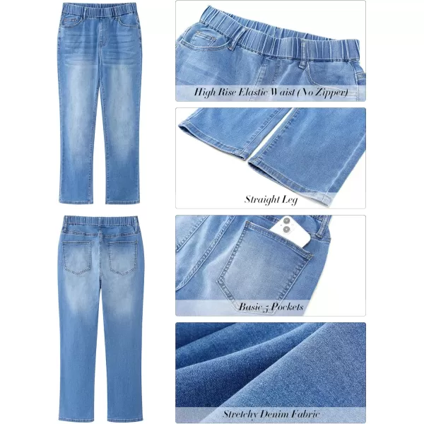 GRAPENT Straight Leg Jeans for Women Trendy Pull On High Waisted Cropped Elastic Waist Stretchy Denim Pants Ankle JeansCody Blue